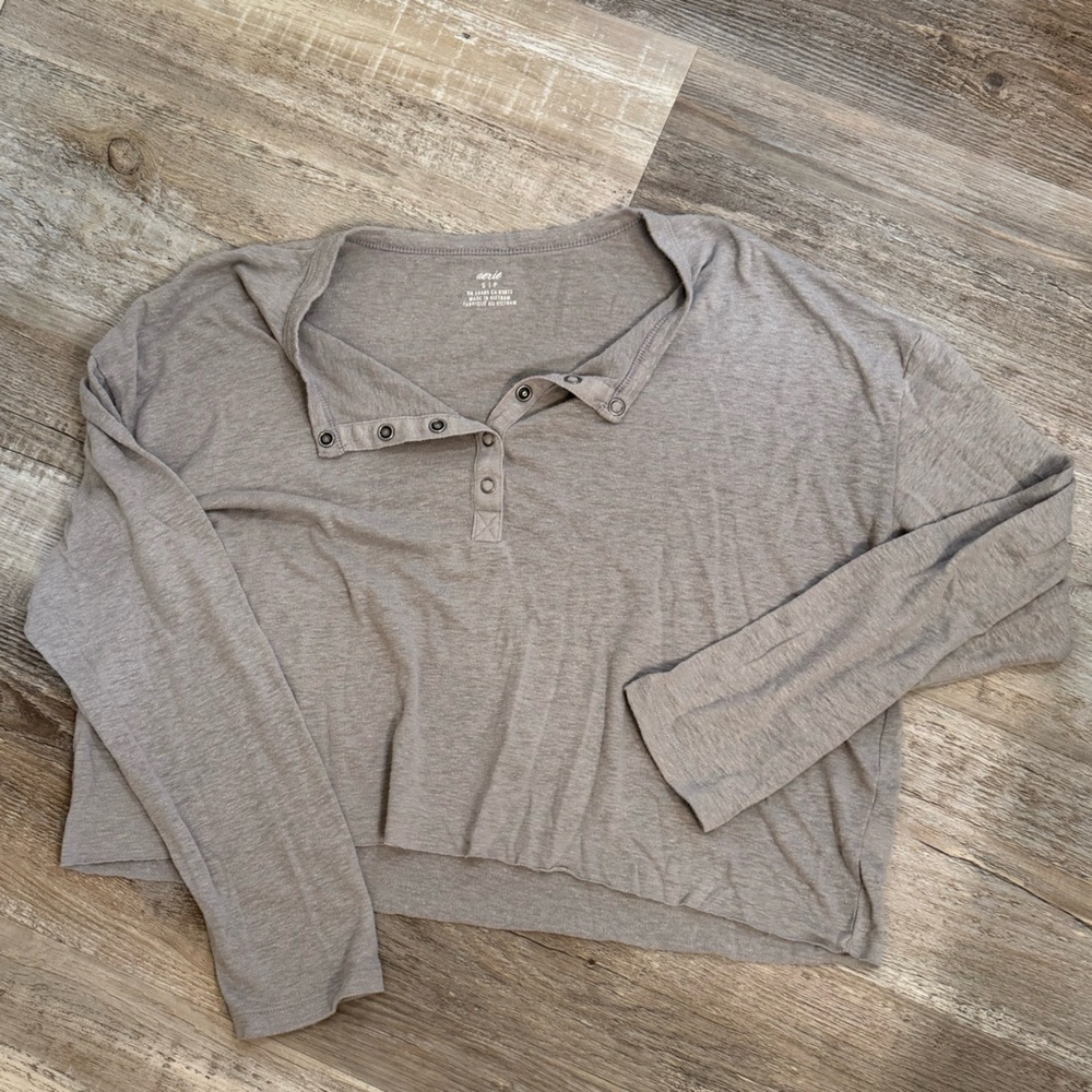 Grey Lightweight Henley Long Sleeve